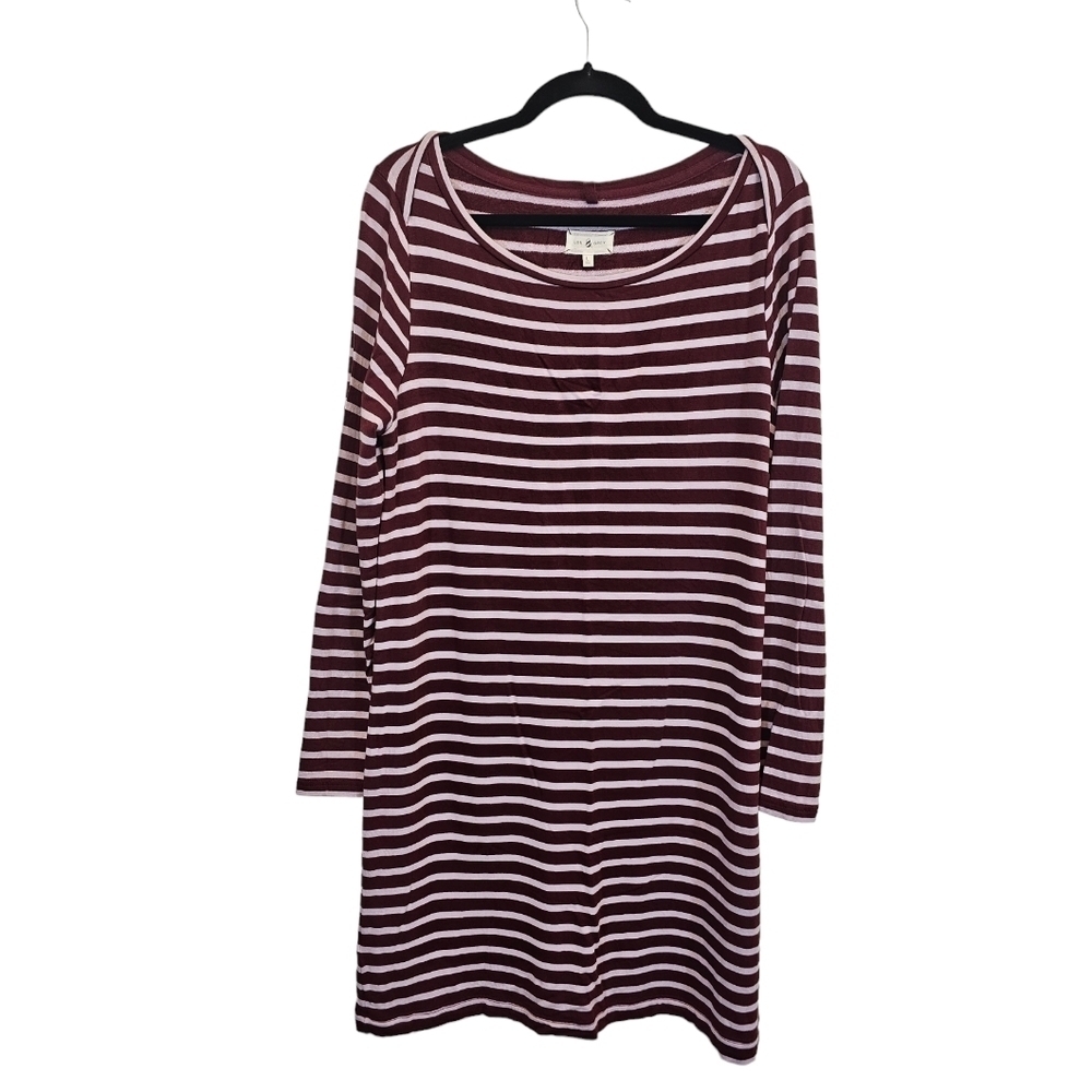 Lou & Grey Large Rayon Blend Soft Shift Dress Pink Burgundy Stripe
